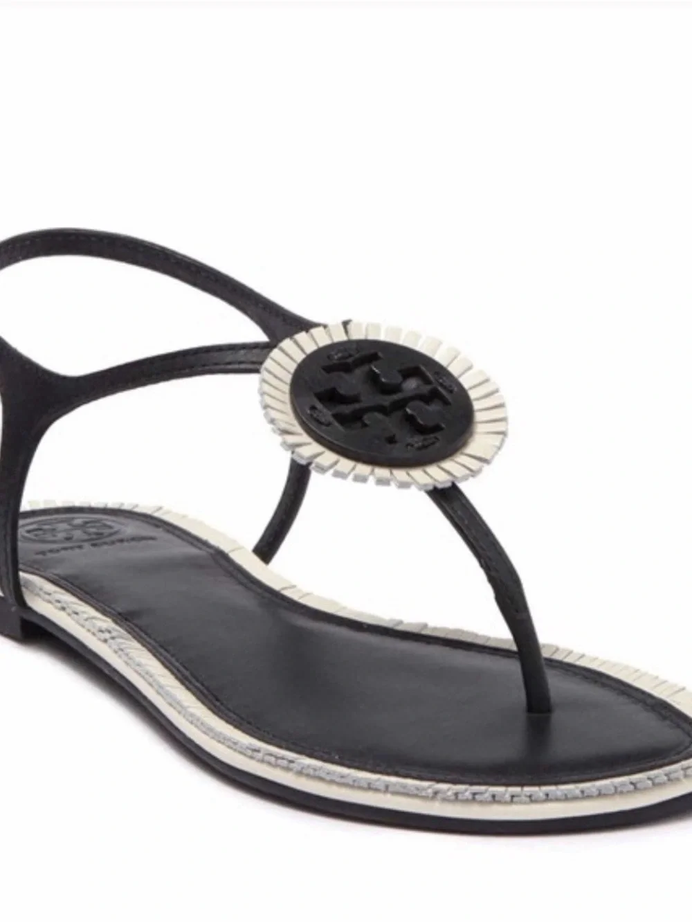 Tory Burch Size 8M Black and White Logo T-Strap Sandals. Box& Dust bag included